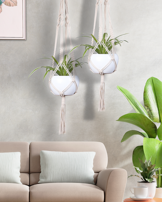 Macrame plant hanger, plant hangers indoor, hanging planters, Handmade weaving, hanging planters indoor, Natural organic cotton,hanging planters indoor, set of 2 single