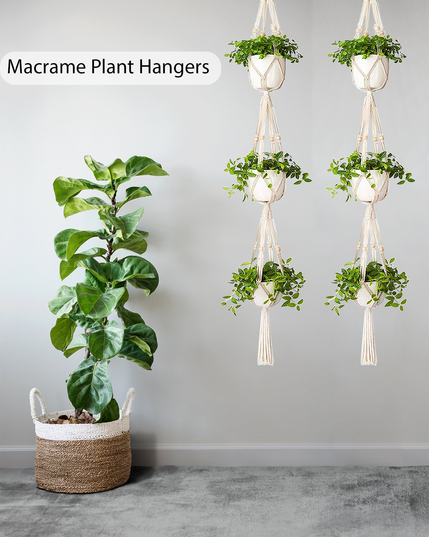 Macrame plant hanger, plant hangers indoor, hanging planters, Handmade weaving, hanging planters indoor, Natural organic cotton,hanging planters indoor, set of 2, Double