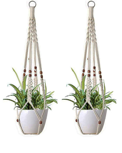 Macrame plant hanger, plant hangers indoor, hanging planters, Handmade weaving, hanging planters indoor, Natural organic cotton,hanging planters indoor, set of 2, Brown bead