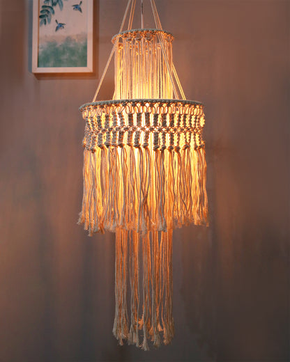 Macrame Lamp Shade Boho Hanging Pendant Light Cover,Handmade Woven Bohemian Decoration Chandelier Shade for Modern Office Bedroom Living Room Nursery Dorm, E27
