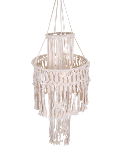Macrame Lamp Shade Boho Hanging Pendant Light Cover,Handmade Woven Bohemian Decoration Chandelier Shade for Modern Office Bedroom Living Room Nursery Dorm, E27