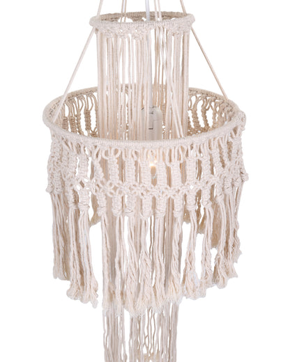 Macrame Lamp Shade Boho Hanging Pendant Light Cover,Handmade Woven Bohemian Decoration Chandelier Shade for Modern Office Bedroom Living Room Nursery Dorm, E27