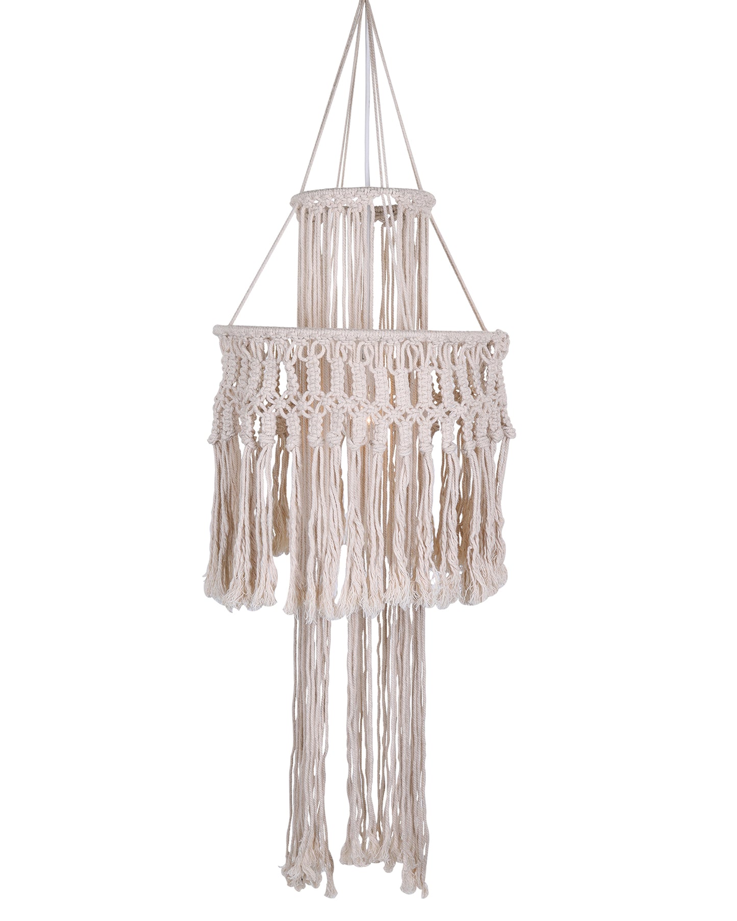 Macrame Lamp Shade Boho Hanging Pendant Light Cover,Handmade Woven Bohemian Decoration Chandelier Shade for Modern Office Bedroom Living Room Nursery Dorm, E27