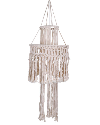 Macrame Lamp Shade Boho Hanging Pendant Light Cover,Handmade Woven Bohemian Decoration Chandelier Shade for Modern Office Bedroom Living Room Nursery Dorm, E27