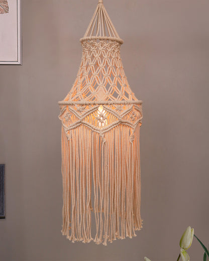 Macrame Lamp Shade Boho Hanging Pendant Light Cover,Handmade Woven Bohemian Decoration Chandelier Shade for Modern Office Bedroom Living Room Nursery Dorm, E27