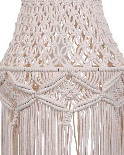Macrame Lamp Shade Boho Hanging Pendant Light Cover,Handmade Woven Bohemian Decoration Chandelier Shade for Modern Office Bedroom Living Room Nursery Dorm, E27