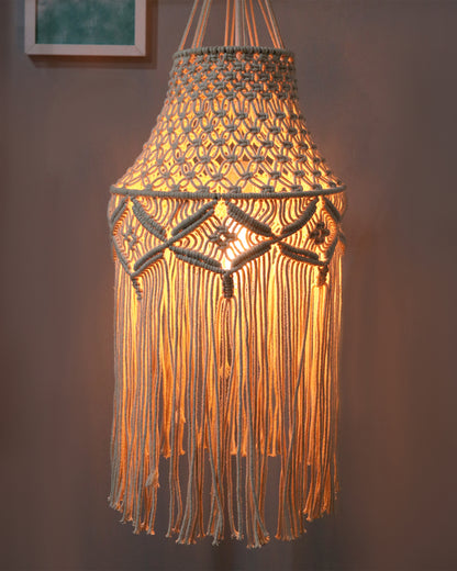 Macrame Lamp Shade Boho Hanging Pendant Light Cover,Handmade Woven Bohemian Decoration Chandelier Shade for Modern Office Bedroom Living Room Nursery Dorm, E27