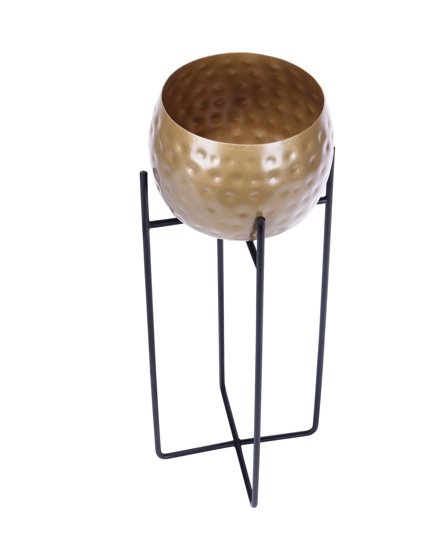 Metal Hammered Plant Pot with Stand, Set of 2 |Golden Decorative Modern Indoor Planter | Office Desk Pot with Black Metal Stand for Orchids Herbs Cacti Succulents