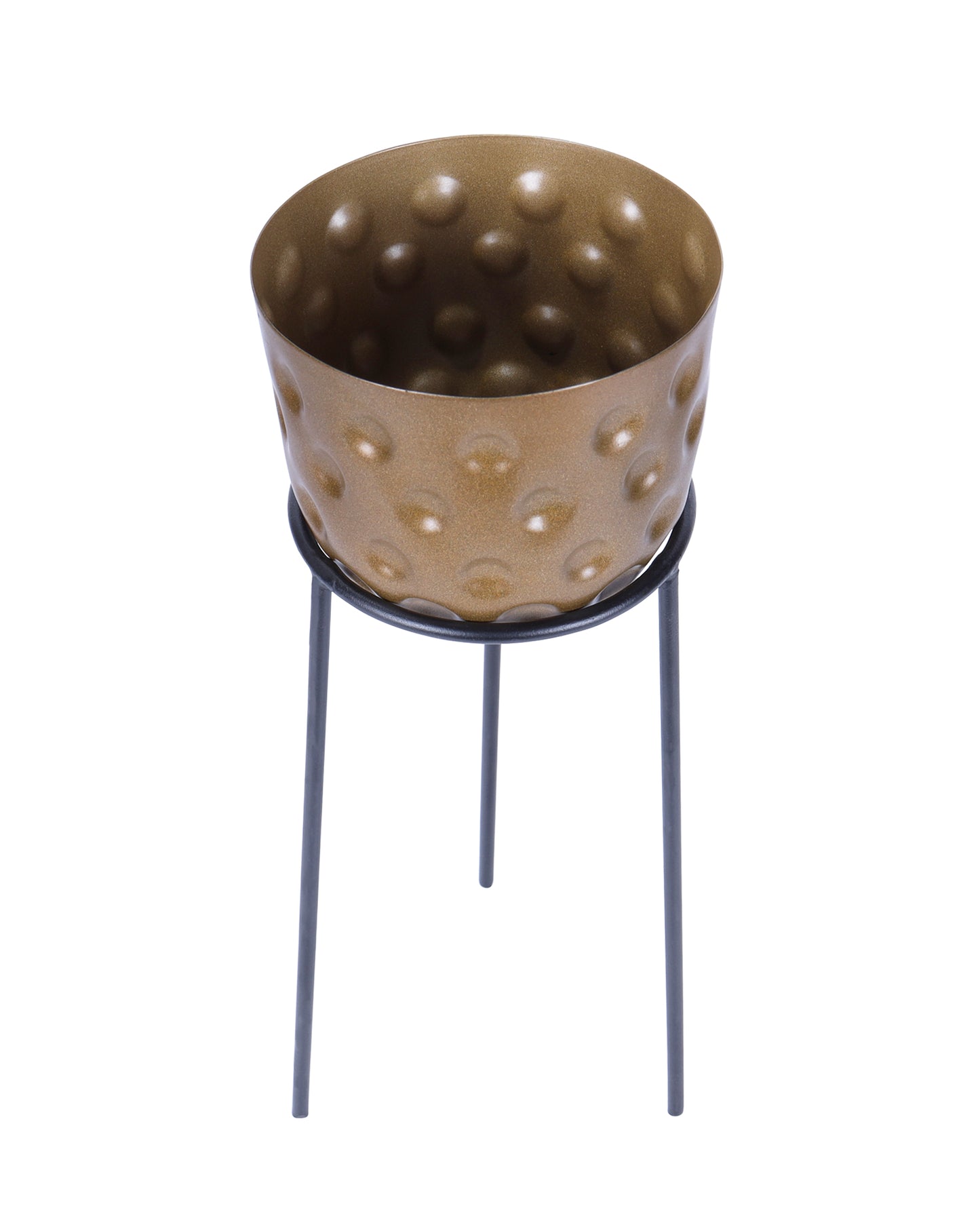 Metal Hammered Plant Pot with Stand, Set of 2 |Golden Decorative Modern Indoor Planter | Office Desk Pot with Black Metal Stand for Orchids Herbs Cacti Succulents