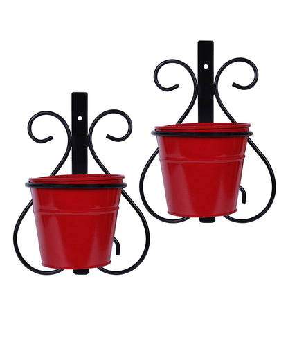 Wall Scone Metal Wall Planters Pot for Indoor Plants with Holder (Set of 2, Galvanized Iron Buckets) - Wall Mounted Planters with Stand Vertical Containers Balcony Decoration Garden Décor