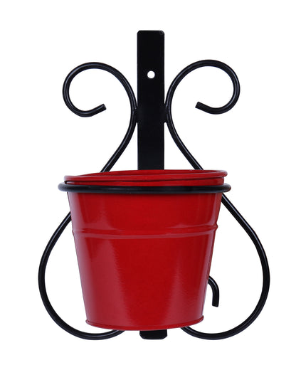 Wall Scone Metal Wall Planters Pot for Indoor Plants with Holder (Set of 2, Galvanized Iron Buckets) - Wall Mounted Planters with Stand Vertical Containers Balcony Decoration Garden Décor