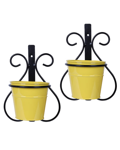 Wall Scone Metal Wall Planters Pot for Indoor Plants with Holder (Set of 2, Galvanized Iron Buckets) - Wall Mounted Planters with Stand Vertical Containers Balcony Decoration Garden Décor