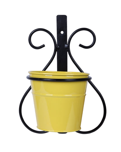 Wall Scone Metal Wall Planters Pot for Indoor Plants with Holder (Set of 2, Galvanized Iron Buckets) - Wall Mounted Planters with Stand Vertical Containers Balcony Decoration Garden Décor