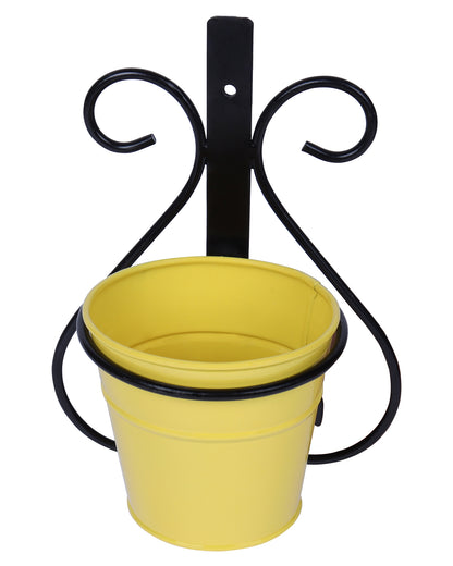 Wall Scone Metal Wall Planters Pot for Indoor Plants with Holder (Set of 2, Galvanized Iron Buckets) - Wall Mounted Planters with Stand Vertical Containers Balcony Decoration Garden Décor