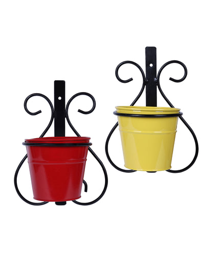 Wall Scone Metal Wall Planters Pot for Indoor Plants with Holder (Set of 2, Galvanized Iron Buckets) - Wall Mounted Planters with Stand Vertical Containers Balcony Decoration Garden Décor