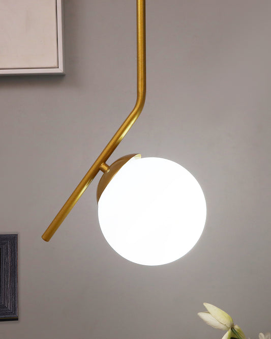 Mid Century Modern Light Chandelier Lighting, White Frosted Glass Globe Lampshade Pendant Indoor Hanging Light Fixture, Golden Tilt L