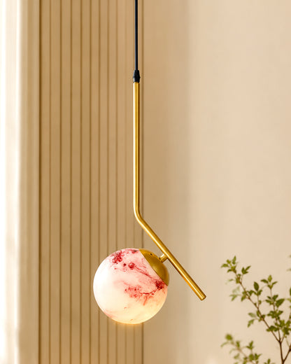Mid Century Modern Golden Light Chandelier , Planet Series Frosted Glass Globe Lampshade Pendant Indoor Hanging Light Fixture, Tilt L