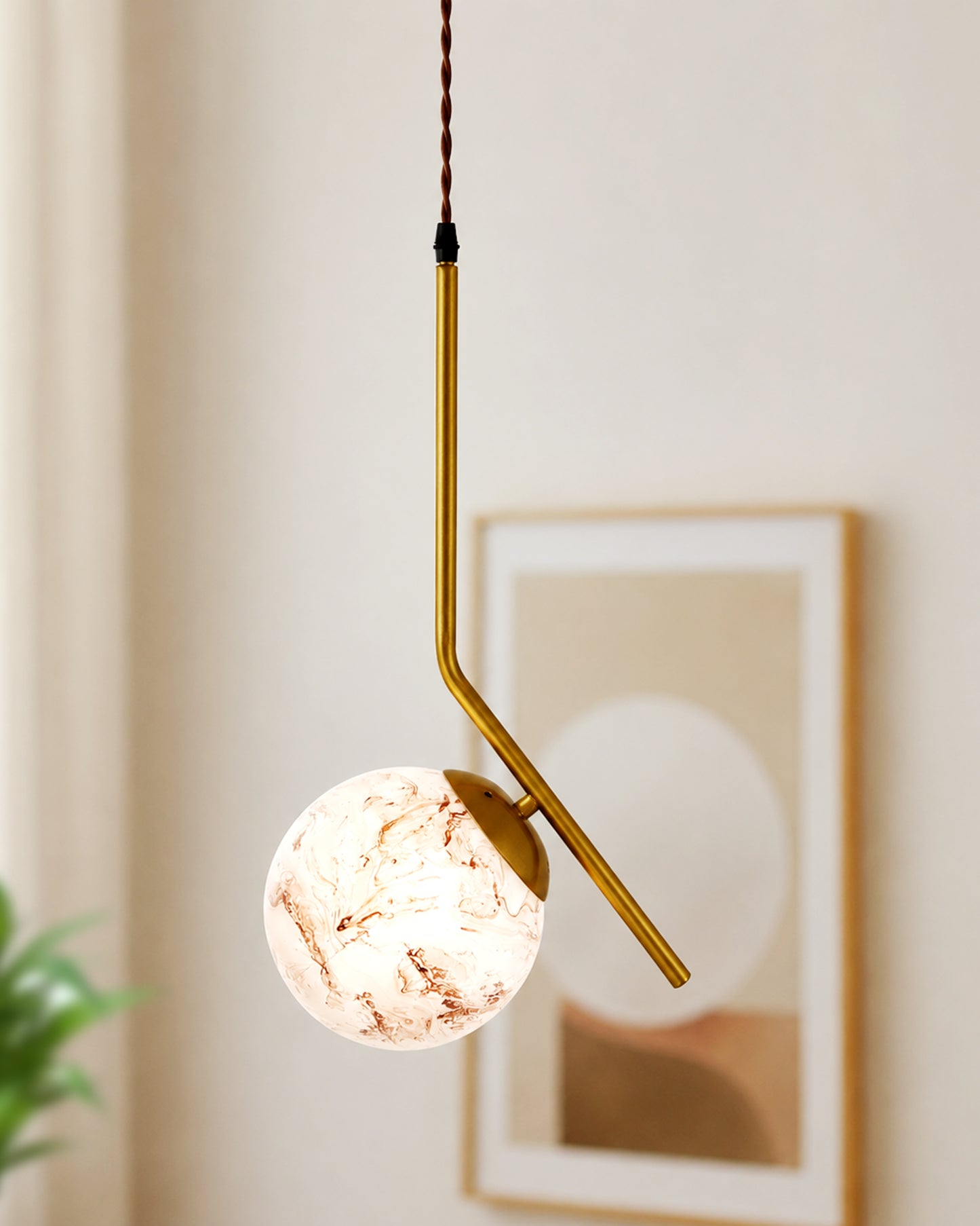 Mid Century Modern Golden Light Chandelier , Planet Series Frosted Glass Globe Lampshade Pendant Indoor Hanging Light Fixture, Tilt L