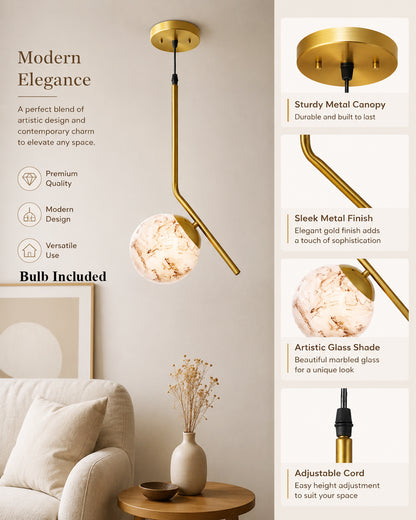 Mid Century Modern Golden Light Chandelier , Planet Series Frosted Glass Globe Lampshade Pendant Indoor Hanging Light Fixture, Tilt L