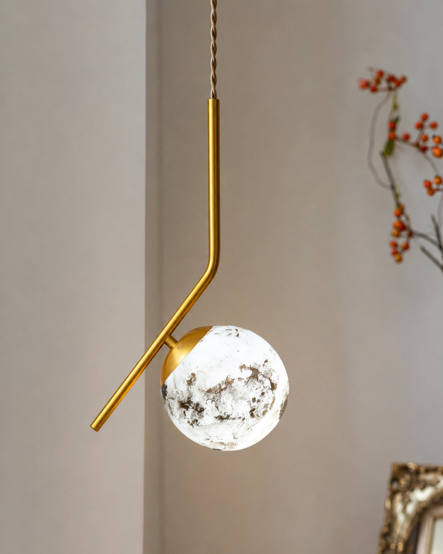 Mid Century Modern Golden Light Chandelier , Planet Series Frosted Glass Globe Lampshade Pendant Indoor Hanging Light Fixture, Tilt L