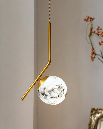 Mid Century Modern Golden Light Chandelier , Planet Series Frosted Glass Globe Lampshade Pendant Indoor Hanging Light Fixture, Tilt L