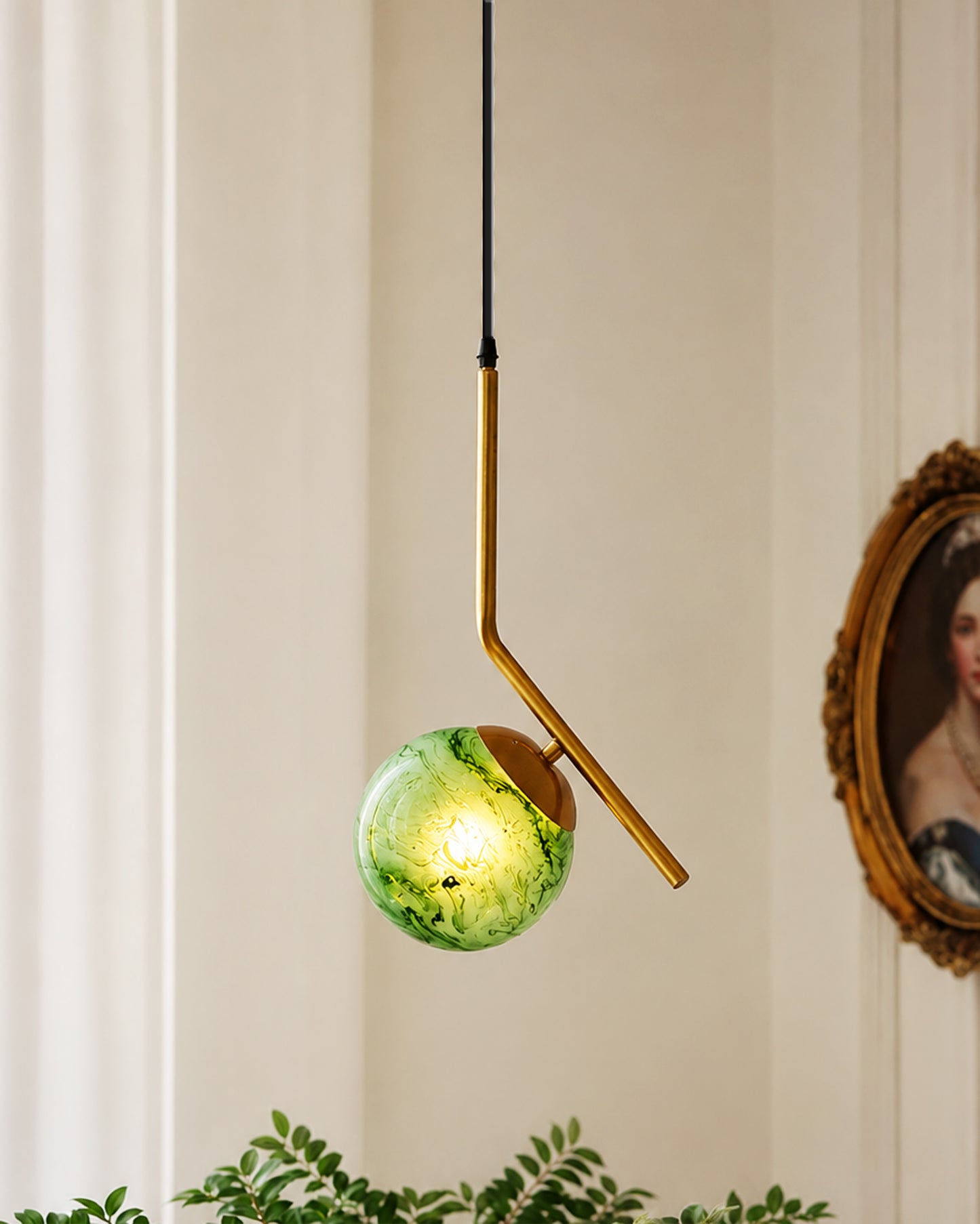Mid Century Modern Golden Light Chandelier , Planet Series Frosted Glass Globe Lampshade Pendant Indoor Hanging Light Fixture, Tilt L