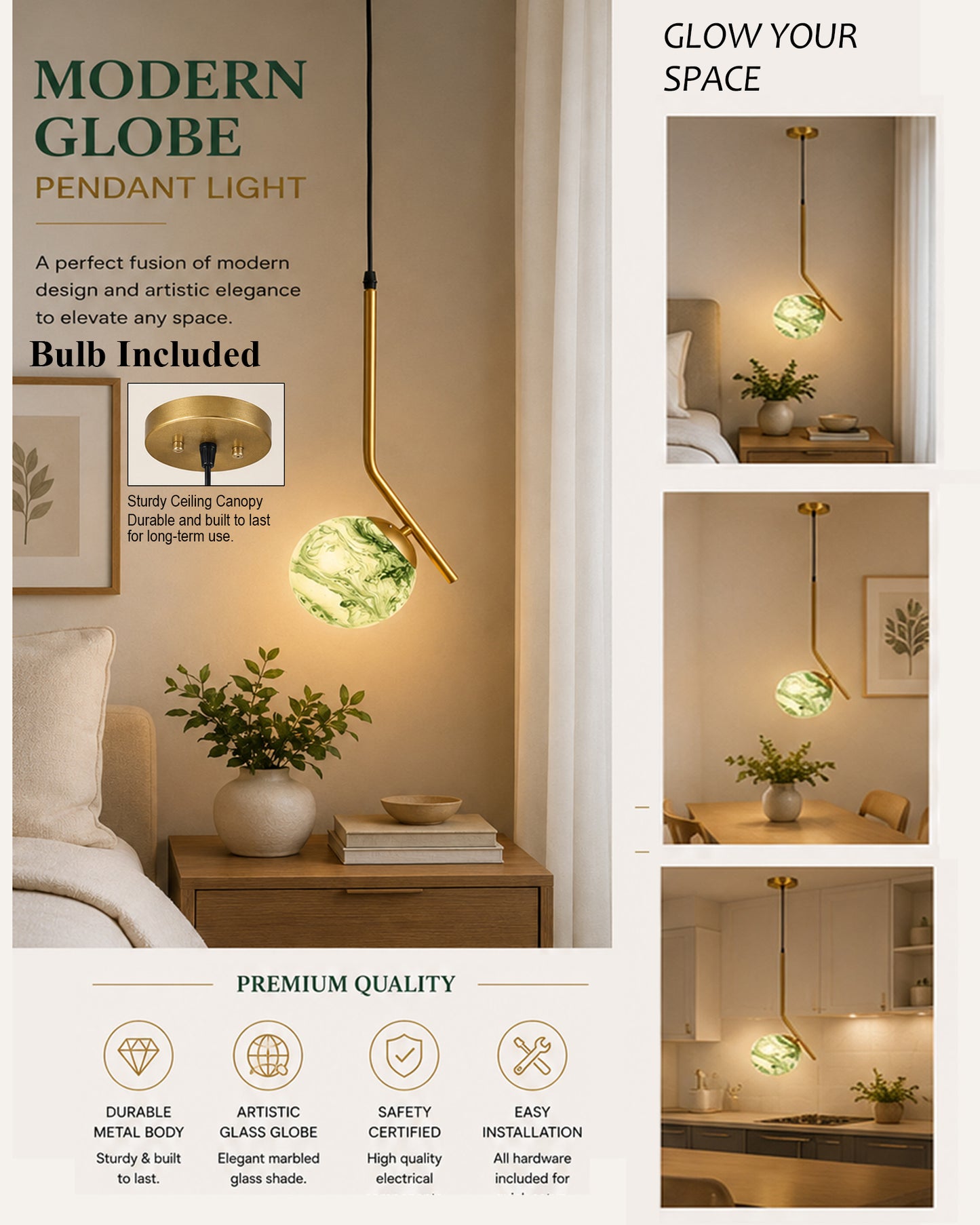 Mid Century Modern Golden Light Chandelier , Planet Series Frosted Glass Globe Lampshade Pendant Indoor Hanging Light Fixture, Tilt L