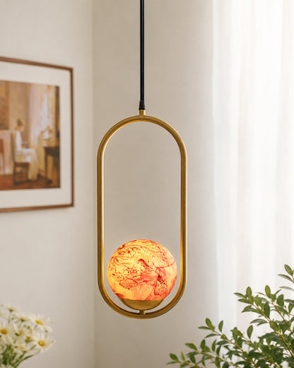 Mid Century Modern Golden Light Chandelier , Planet Series Frosted Glass Globe Lampshade Pendant Indoor Hanging Light Fixture, Oval