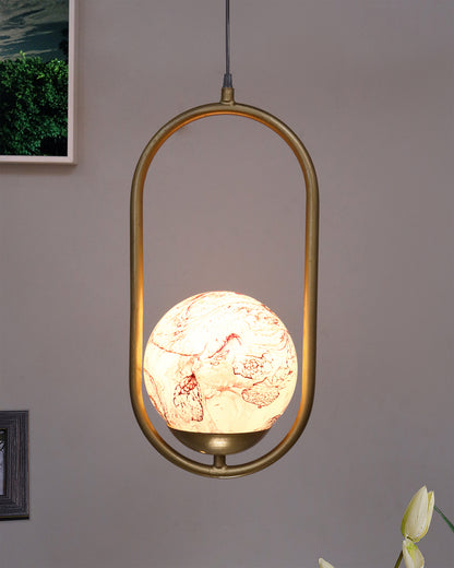 Mid Century Modern Golden Light Chandelier , Planet Series Frosted Glass Globe Lampshade Pendant Indoor Hanging Light Fixture, Oval