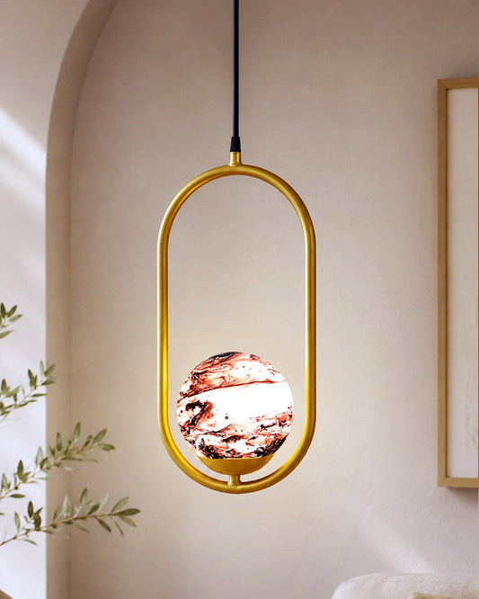 Mid Century Modern Golden Light Chandelier , Planet Series Frosted Glass Globe Lampshade Pendant Indoor Hanging Light Fixture, Oval