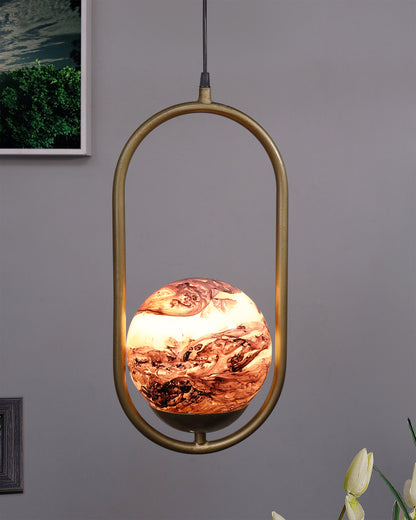 Mid Century Modern Golden Light Chandelier , Planet Series Frosted Glass Globe Lampshade Pendant Indoor Hanging Light Fixture, Oval