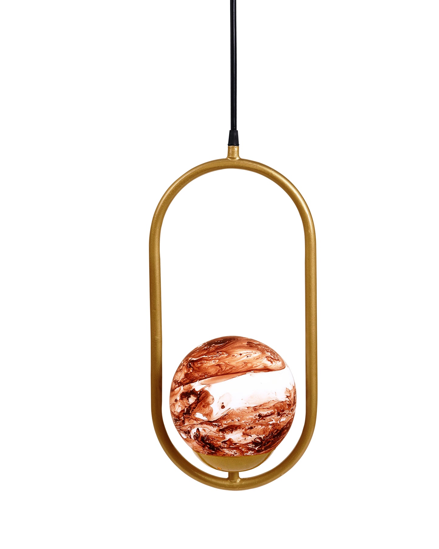 Mid Century Modern Golden Light Chandelier , Planet Series Frosted Glass Globe Lampshade Pendant Indoor Hanging Light Fixture, Oval
