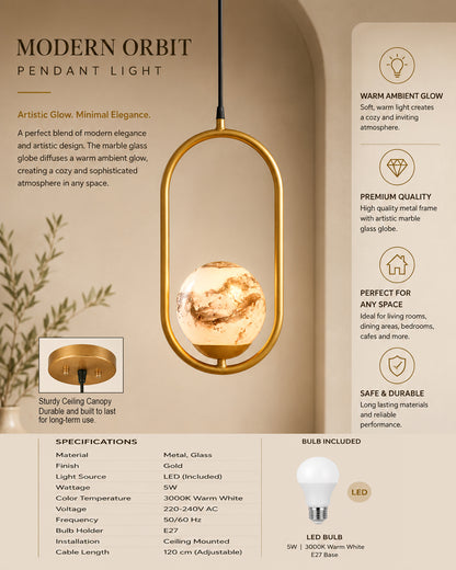Mid Century Modern Golden Light Chandelier , Planet Series Frosted Glass Globe Lampshade Pendant Indoor Hanging Light Fixture, Oval