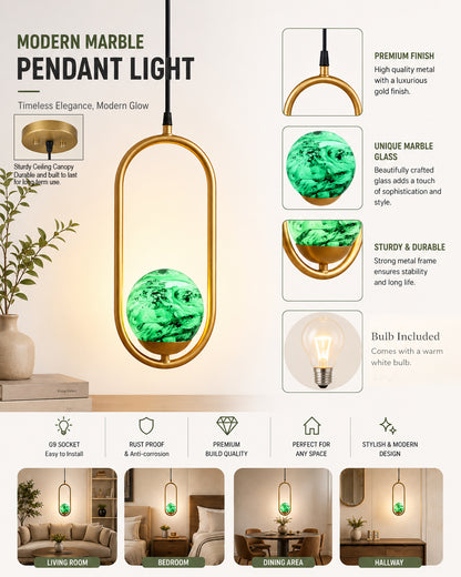 Mid Century Modern Golden Light Chandelier , Planet Series Frosted Glass Globe Lampshade Pendant Indoor Hanging Light Fixture, Oval