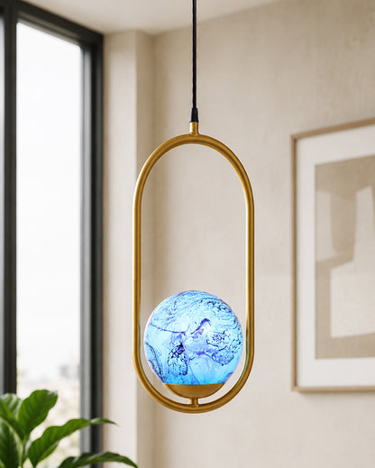 Mid Century Modern Golden Light Chandelier , Planet Series Frosted Glass Globe Lampshade Pendant Indoor Hanging Light Fixture, Oval