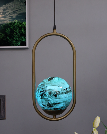 Mid Century Modern Golden Light Chandelier , Planet Series Frosted Glass Globe Lampshade Pendant Indoor Hanging Light Fixture, Oval