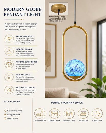 Mid Century Modern Golden Light Chandelier , Planet Series Frosted Glass Globe Lampshade Pendant Indoor Hanging Light Fixture, Oval