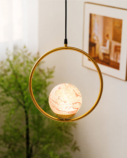 Mid Century Modern Golden Light Chandelier , Planet Series Frosted Glass Globe Lampshade Pendant Indoor Hanging Light Fixture, Round