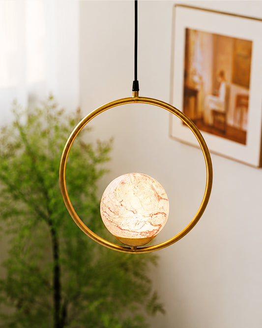 Mid Century Modern Golden Light Chandelier , Planet Series Frosted Glass Globe Lampshade Pendant Indoor Hanging Light Fixture, Round