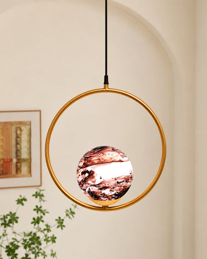 Mid Century Modern Golden Light Chandelier , Planet Series Frosted Glass Globe Lampshade Pendant Indoor Hanging Light Fixture, Round