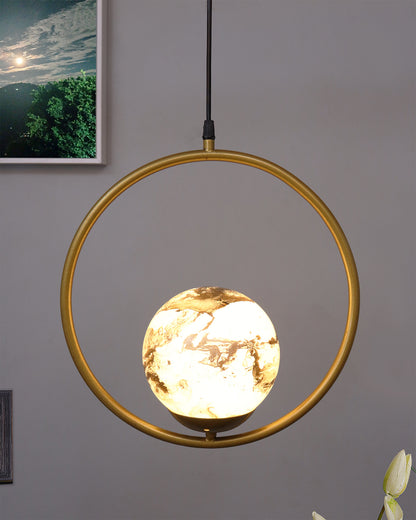 Mid Century Modern Golden Light Chandelier , Planet Series Frosted Glass Globe Lampshade Pendant Indoor Hanging Light Fixture, Round