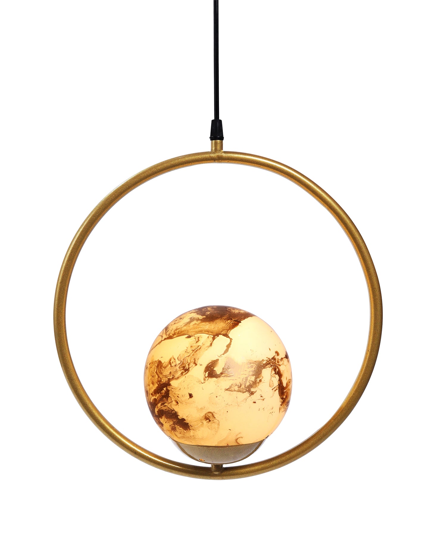 Mid Century Modern Golden Light Chandelier , Planet Series Frosted Glass Globe Lampshade Pendant Indoor Hanging Light Fixture, Round