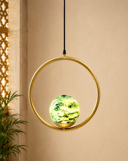 Mid Century Modern Golden Light Chandelier , Planet Series Frosted Glass Globe Lampshade Pendant Indoor Hanging Light Fixture, Round
