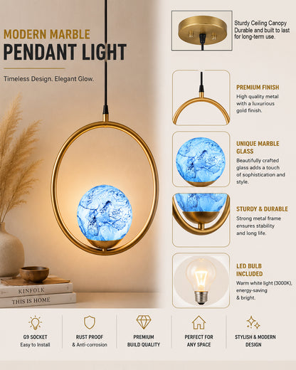 Mid Century Modern Golden Light Chandelier , Planet Series Frosted Glass Globe Lampshade Pendant Indoor Hanging Light Fixture, Round