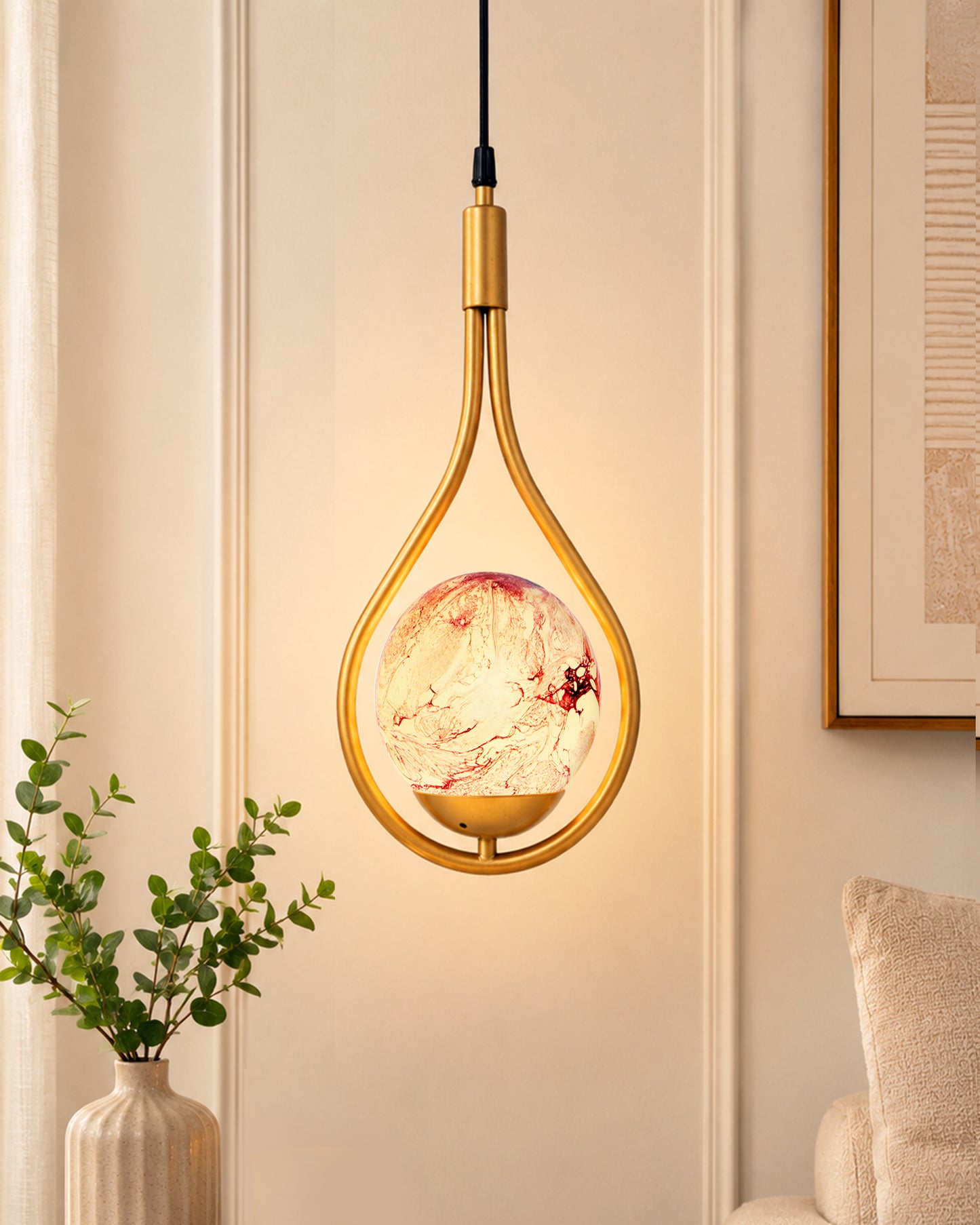Mid Century Modern Golden Light Chandelier , Planet Series Frosted Glass Globe Lampshade Pendant Indoor Hanging Light Fixture, Water Drop