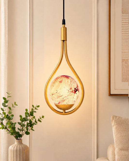 Mid Century Modern Golden Light Chandelier , Planet Series Frosted Glass Globe Lampshade Pendant Indoor Hanging Light Fixture, Water Drop