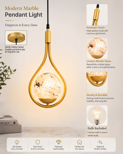 Mid Century Modern Golden Light Chandelier , Planet Series Frosted Glass Globe Lampshade Pendant Indoor Hanging Light Fixture, Water Drop