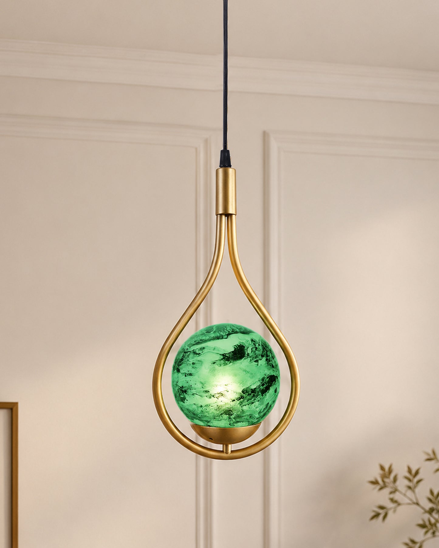 Mid Century Modern Golden Light Chandelier , Planet Series Frosted Glass Globe Lampshade Pendant Indoor Hanging Light Fixture, Water Drop