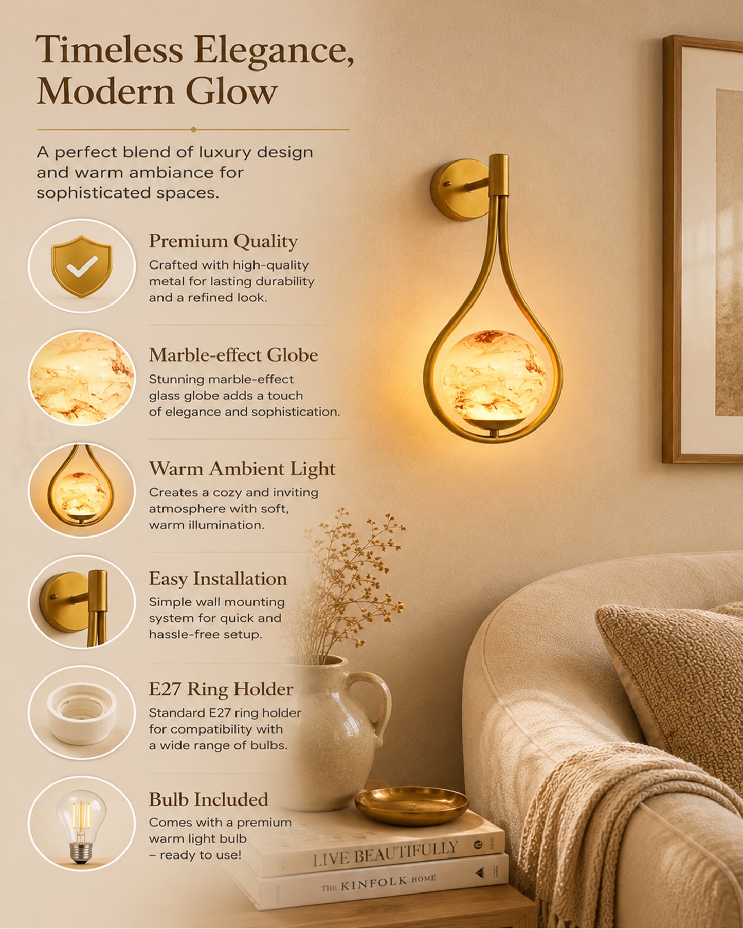 Mid Century Modern Golden Light Wall lamp , Planet Series Frosted Glass Globe Lampshade Light Indoor Hanging Light Fixture, Wall Drop