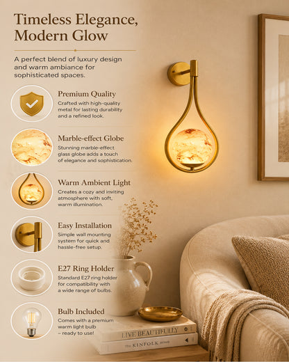 Mid Century Modern Golden Light Wall lamp , Planet Series Frosted Glass Globe Lampshade Light Indoor Hanging Light Fixture, Wall Drop